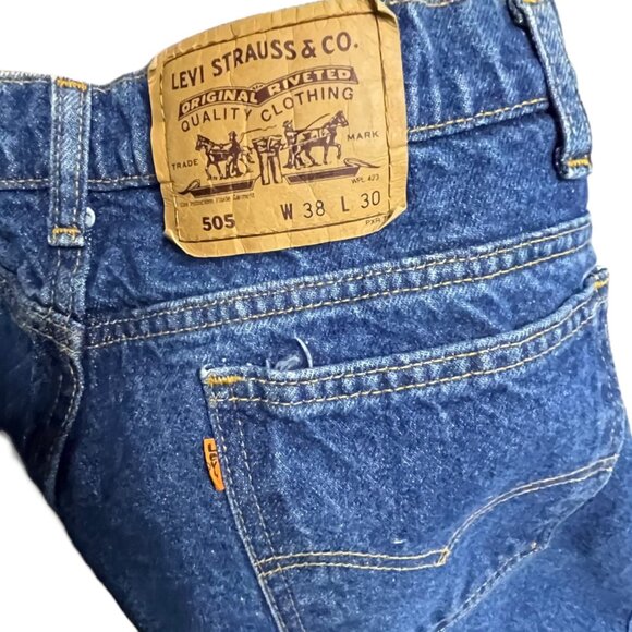 VTG Levis Orange Tab 505 Jeans Mens Labeled 38x30 MEASURING SMALL Straight USA - Picture 5 of 8